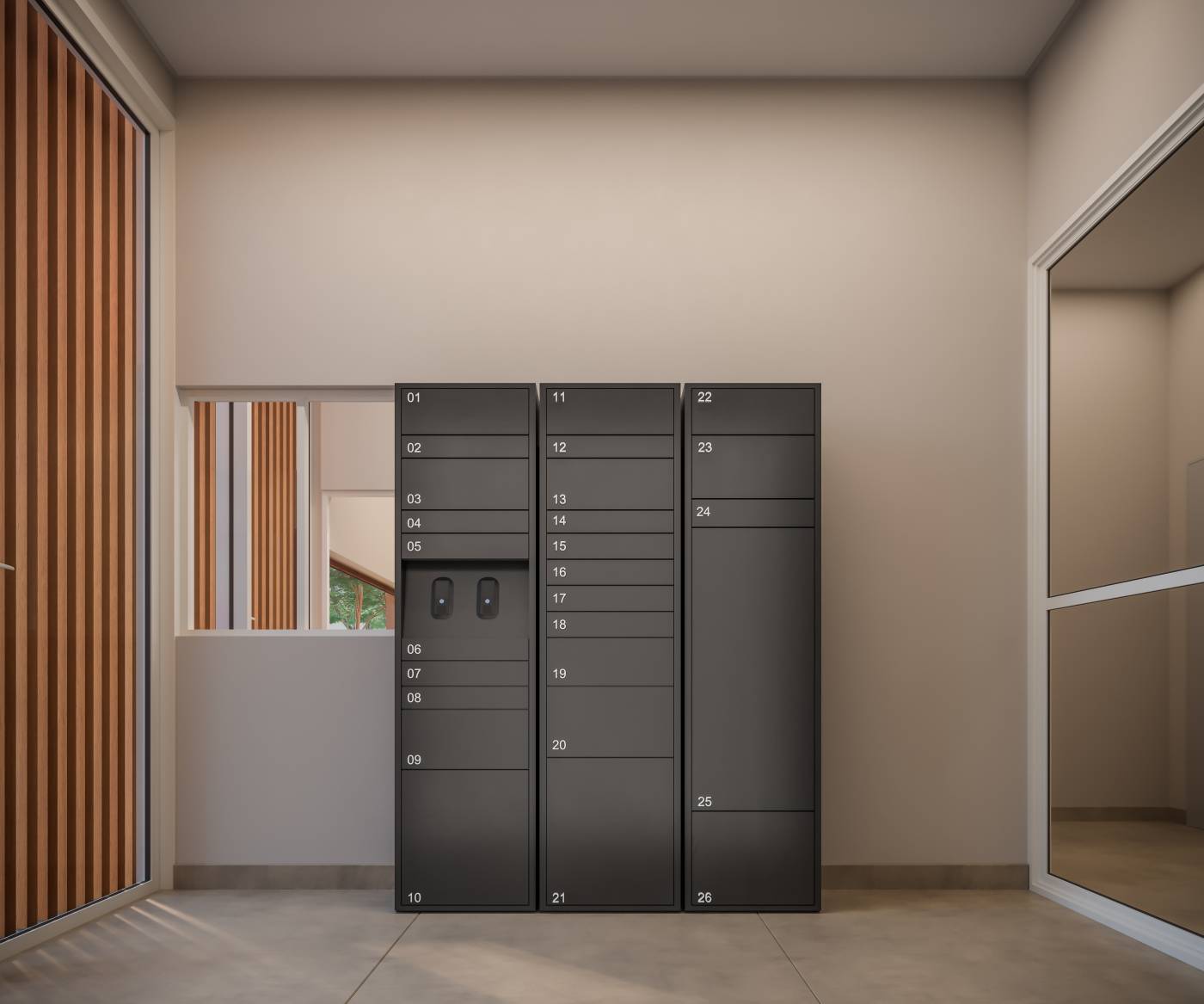 Perspectiva ilustrada dos Lockers