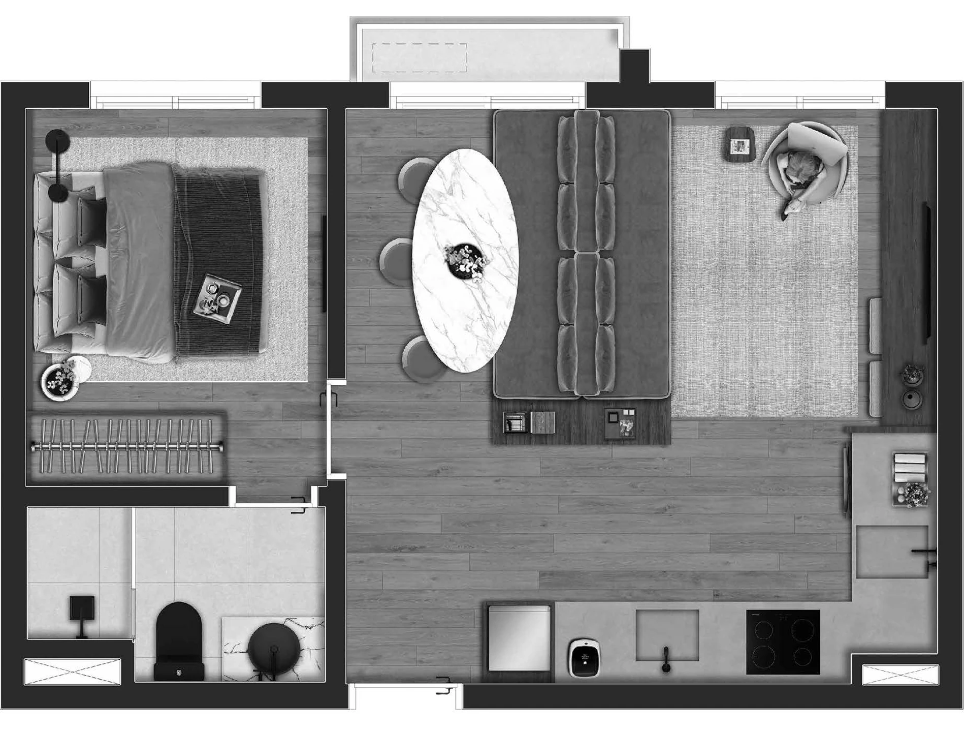 1 dormitório - 38 m²