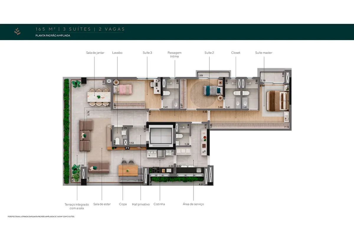 165 m² - 3 suítes - 2 vagas