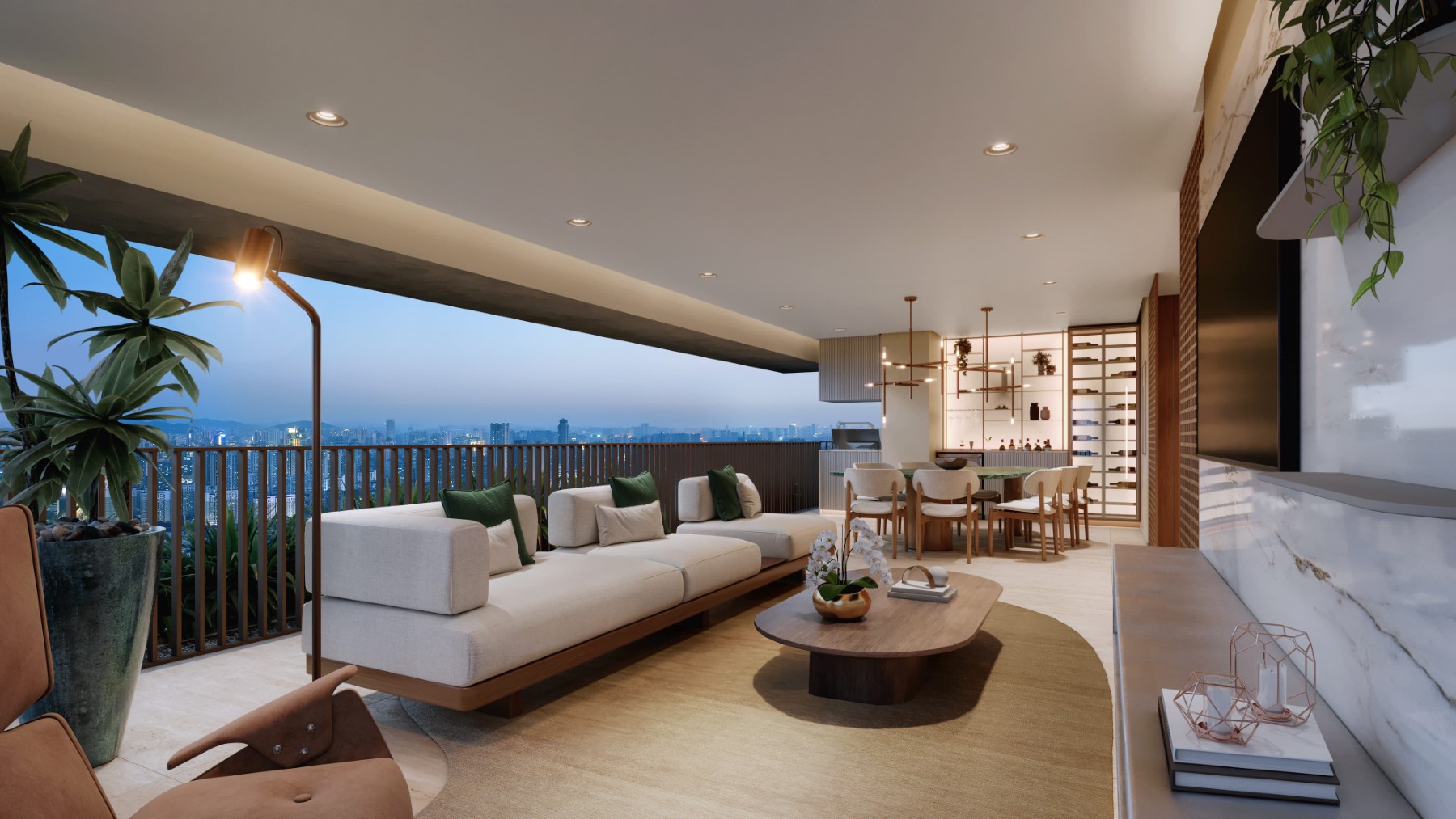 Perpesctiva ilustrada do Living (182 m² - 3 suítes - 2 ou 3 vagas)