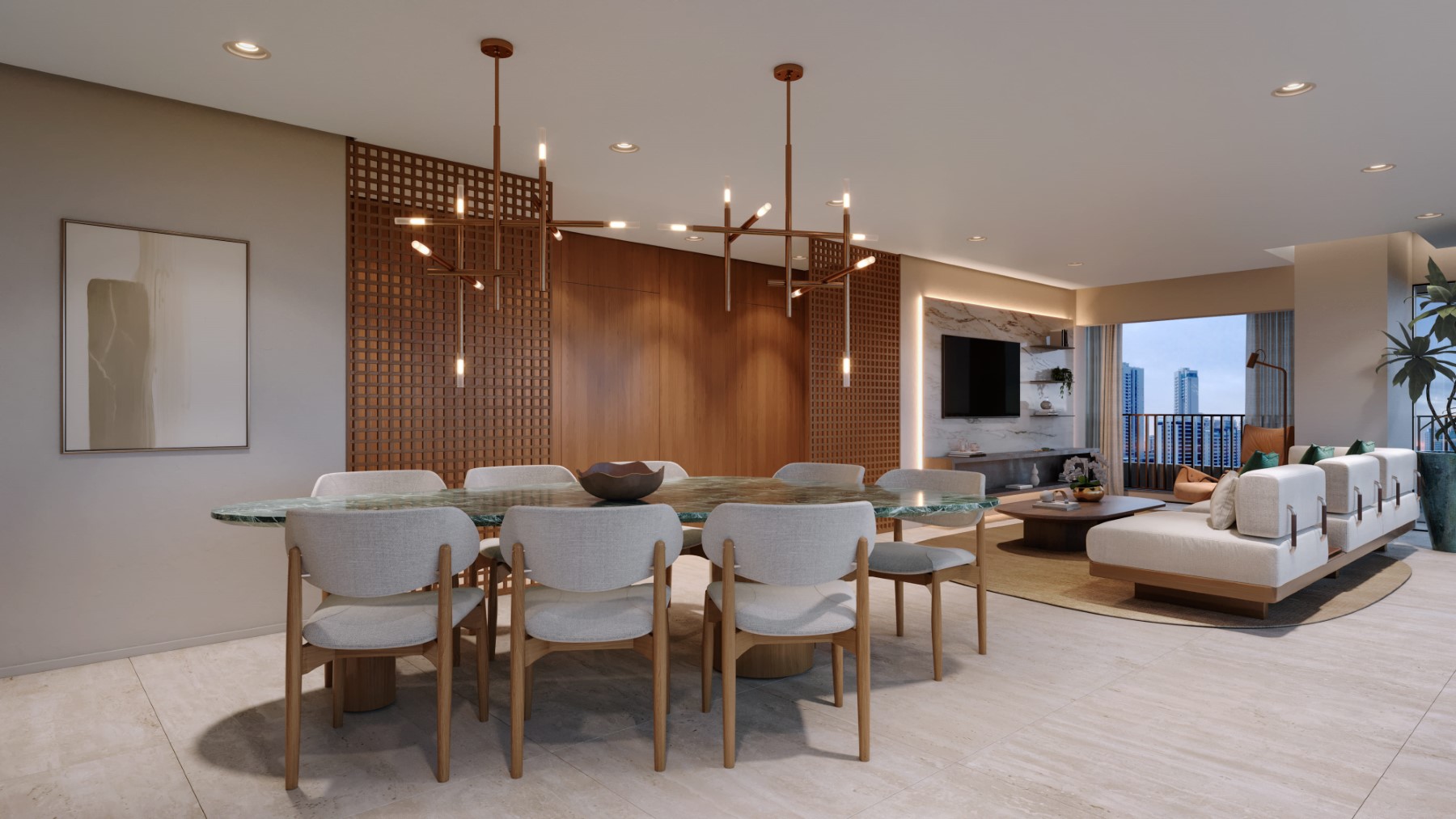 Perpesctiva ilustrada do Living (182 m² - 3 suítes - 2 ou 3 vagas)